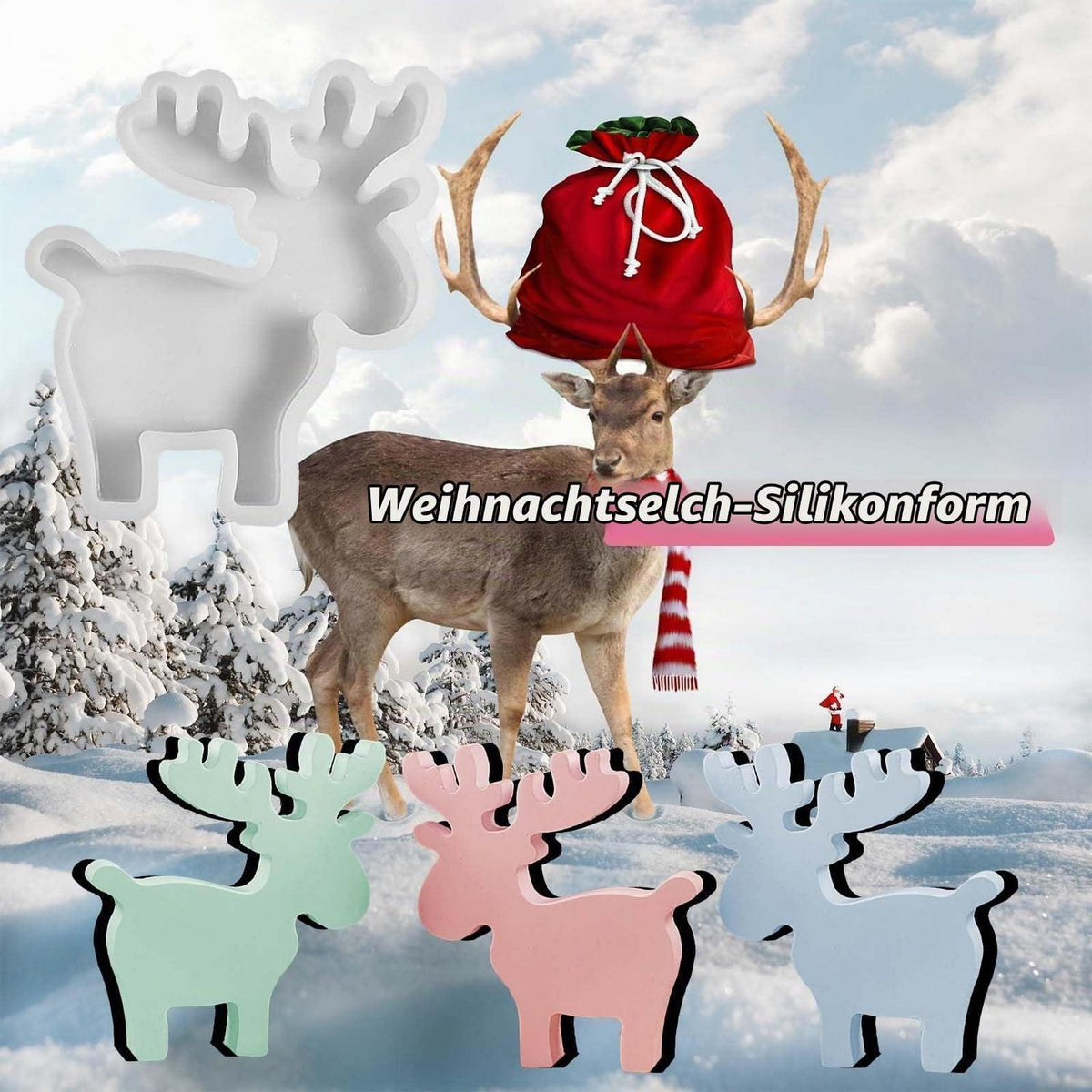 Silikonform Elch Weihnachten – Gießform für Kerzen & Harz