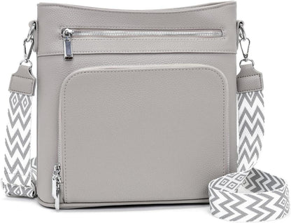Handtasche Damen Mittelgroß Umhängetasche Vegan Leder Crossbody Grau