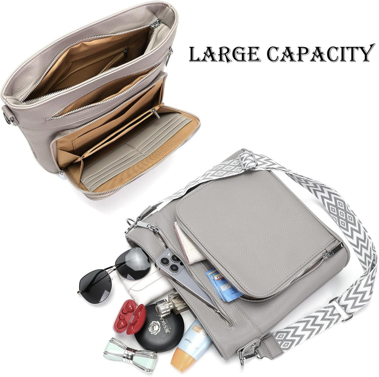 Handtasche Damen Mittelgroß Umhängetasche Vegan Leder Crossbody Grau