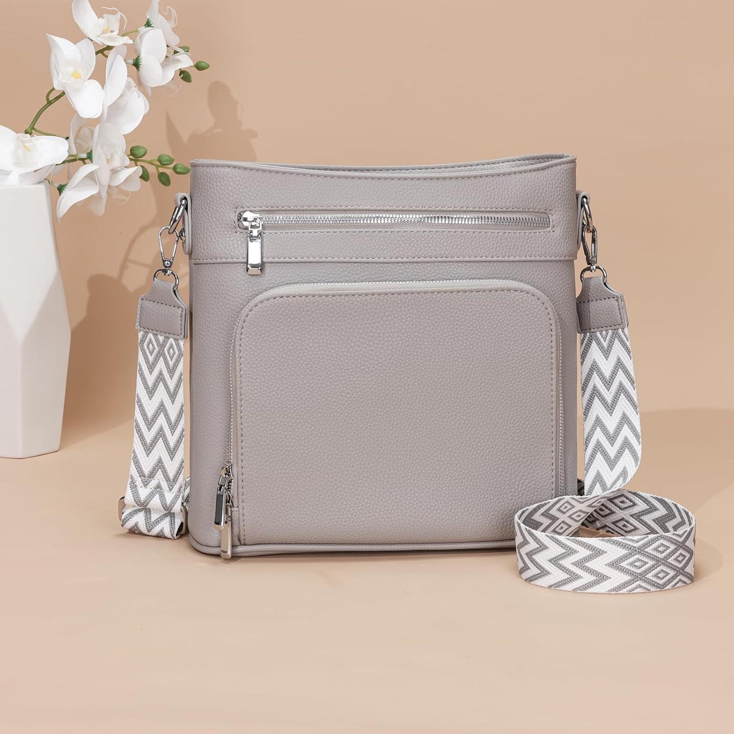 Damen Handtasche Umhängetasche Vegan Leder Crossbody Grau