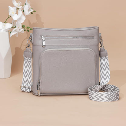Damen Handtasche Umhängetasche Vegan Leder Crossbody Grau