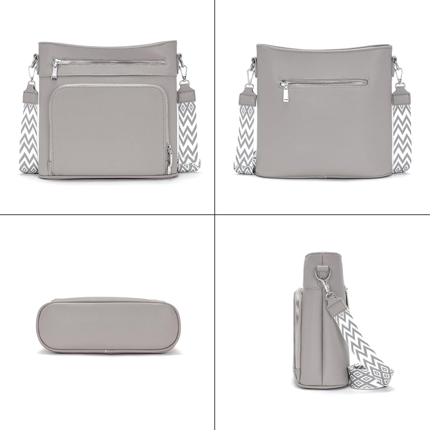 Handtasche Damen Mittelgroß Umhängetasche Vegan Leder Crossbody Grau