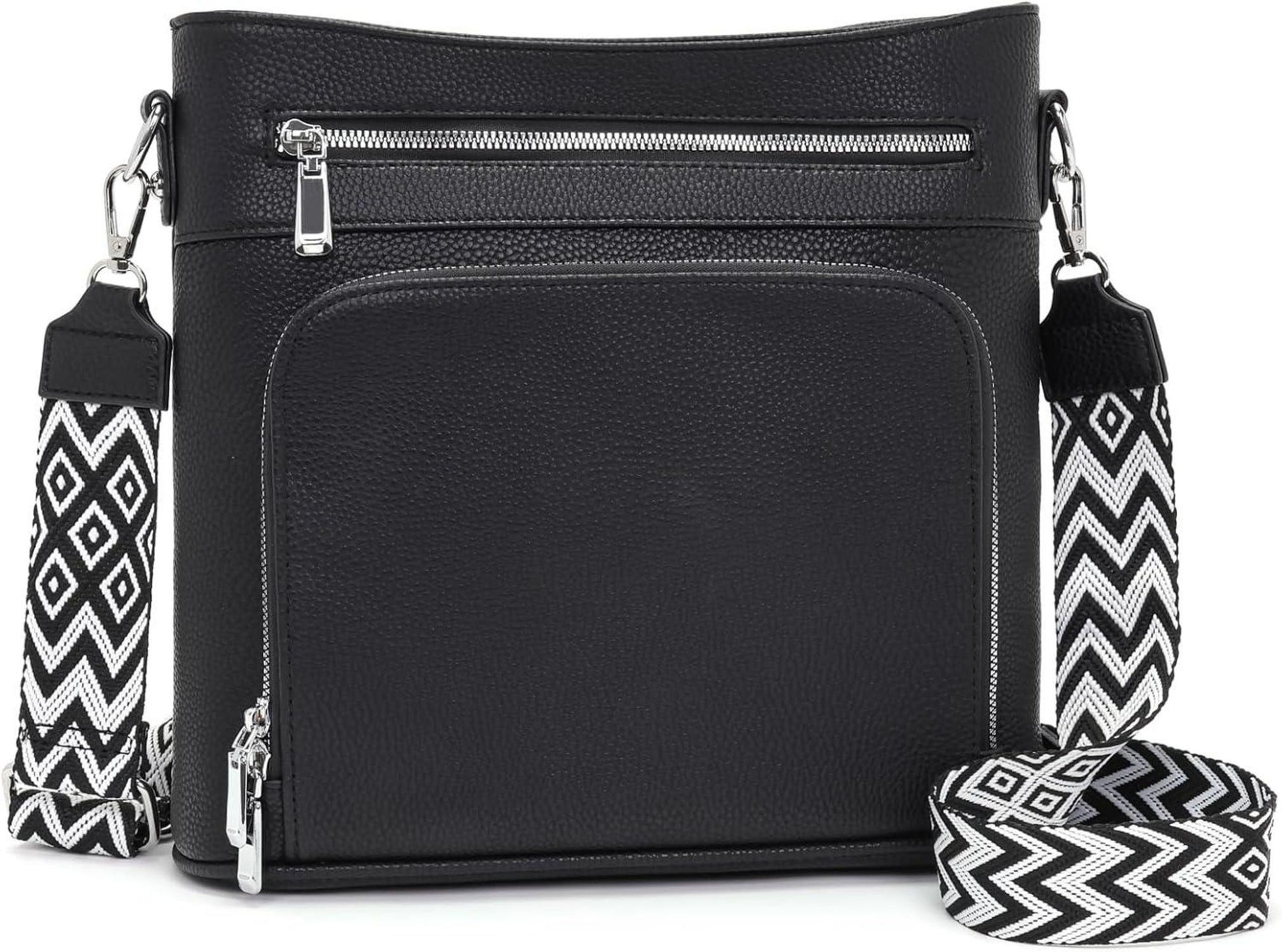 Damen Umhängetasche Vegan Leder Crossbody Schwarz mit