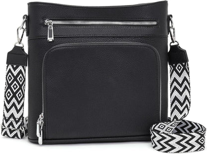 Damen Umhängetasche Vegan Leder Crossbody Schwarz mit
