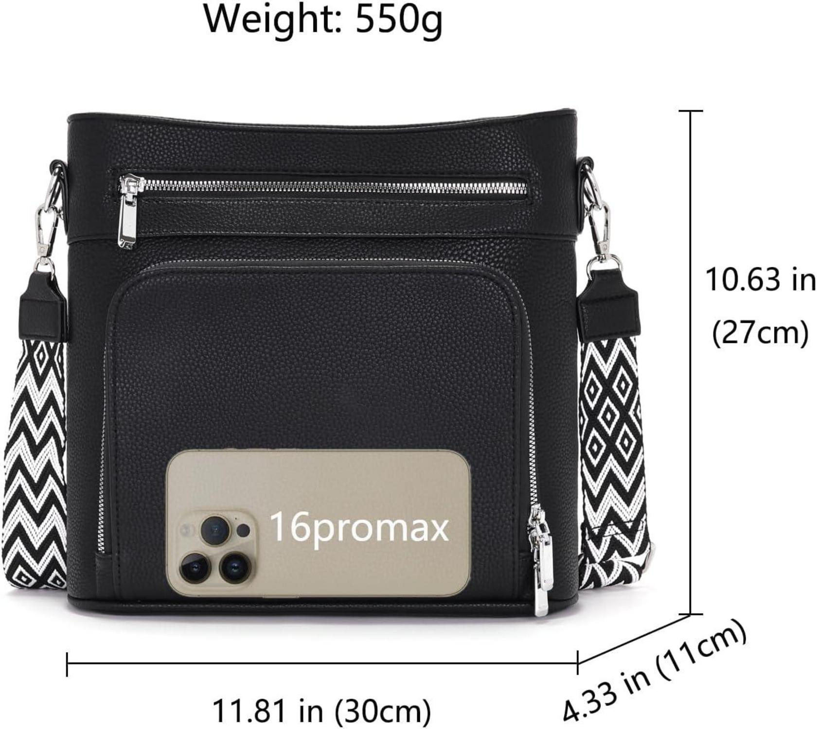 Atgbiem Handtasche Damen Mittelgroß Umhängetasche Schwarz Veganleder