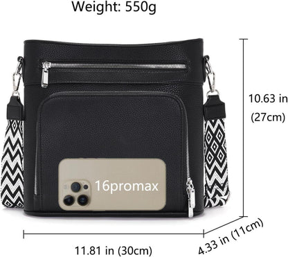 Atgbiem Handtasche Damen Mittelgroß Umhängetasche Schwarz Veganleder