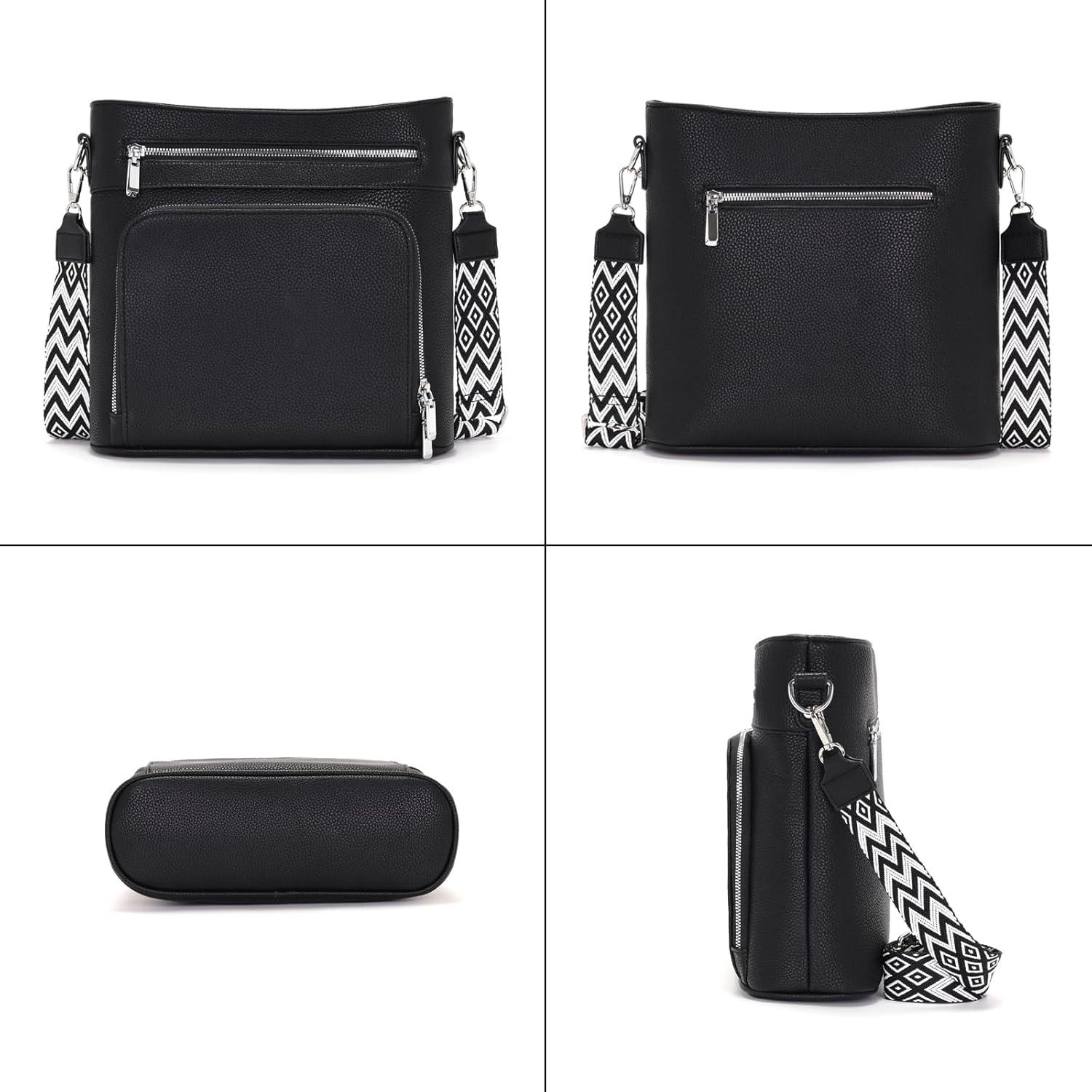 Atgbiem Handtasche Damen Mittelgroß Umhängetasche Schwarz Veganleder