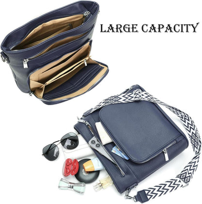 Handtasche Damen Mittelgroß Umhängetasche Vegan Leder Crossbody Blau