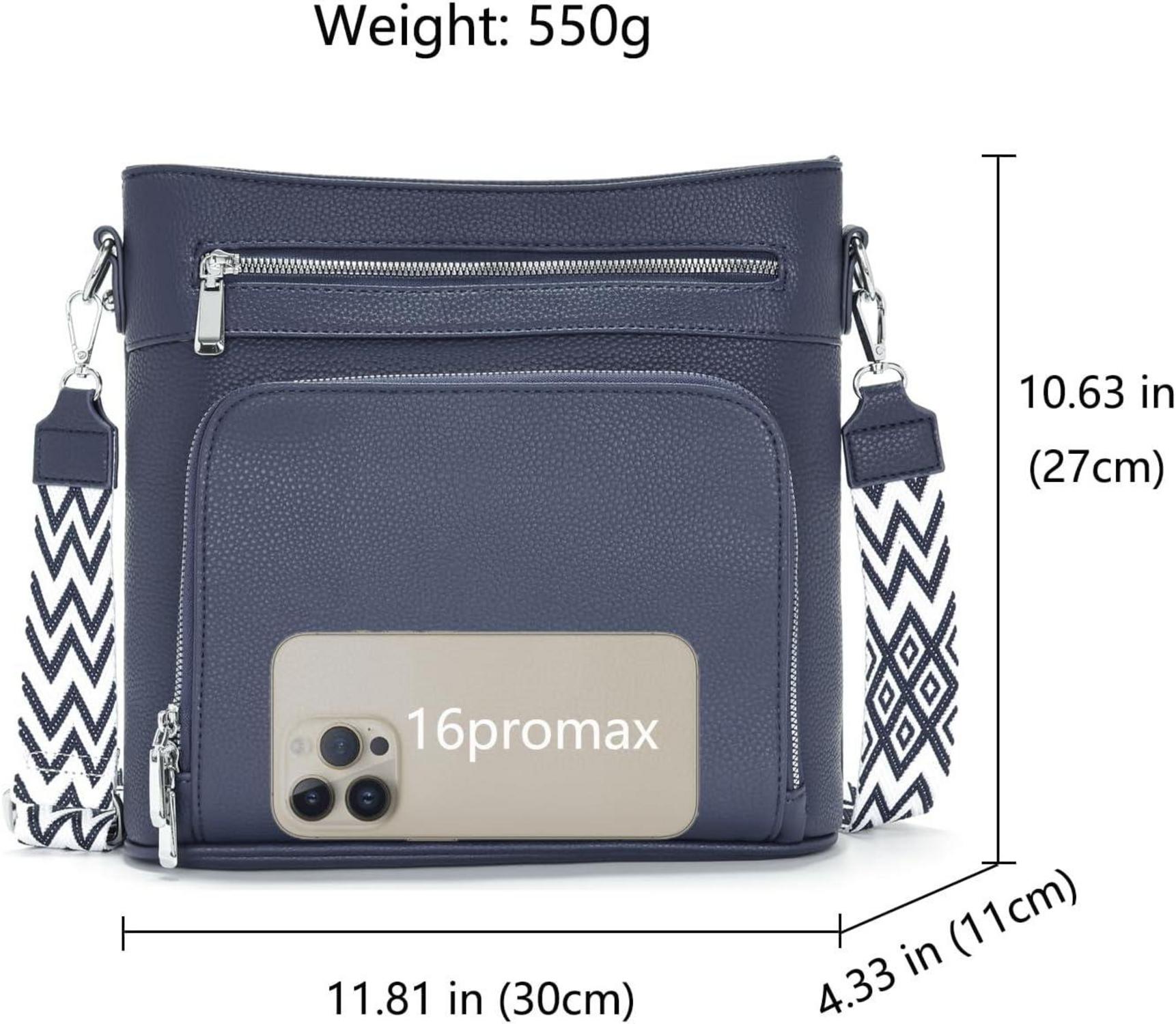 Vegane Leder Umhängetasche Damen Blau Mittelgroß Crossbody