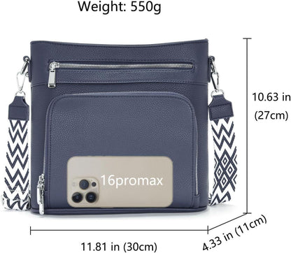 Vegane Leder Umhängetasche Damen Blau Mittelgroß Crossbody