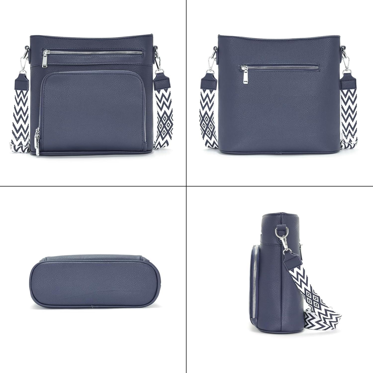 Vegane Leder Umhängetasche Damen Blau Mittelgroß Crossbody