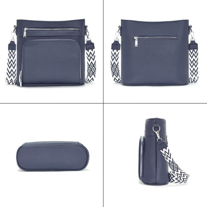 Vegane Leder Umhängetasche Damen Blau Mittelgroß Crossbody