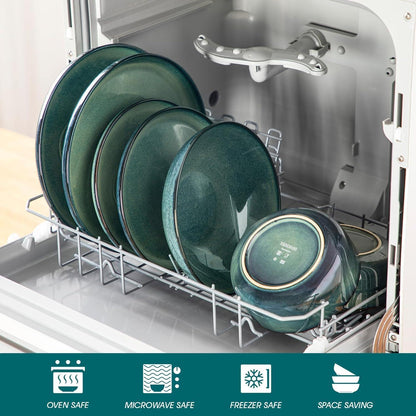 Tafelservice 6 Personen modern, Grün, 24-teilig Steingut