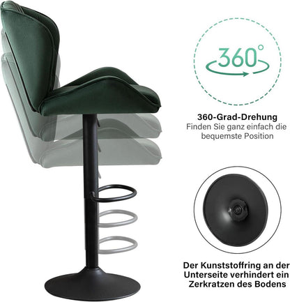 Fantasylab 2 Barhocker Tresenhocker Höhenverstellbar Gepolstert Grün