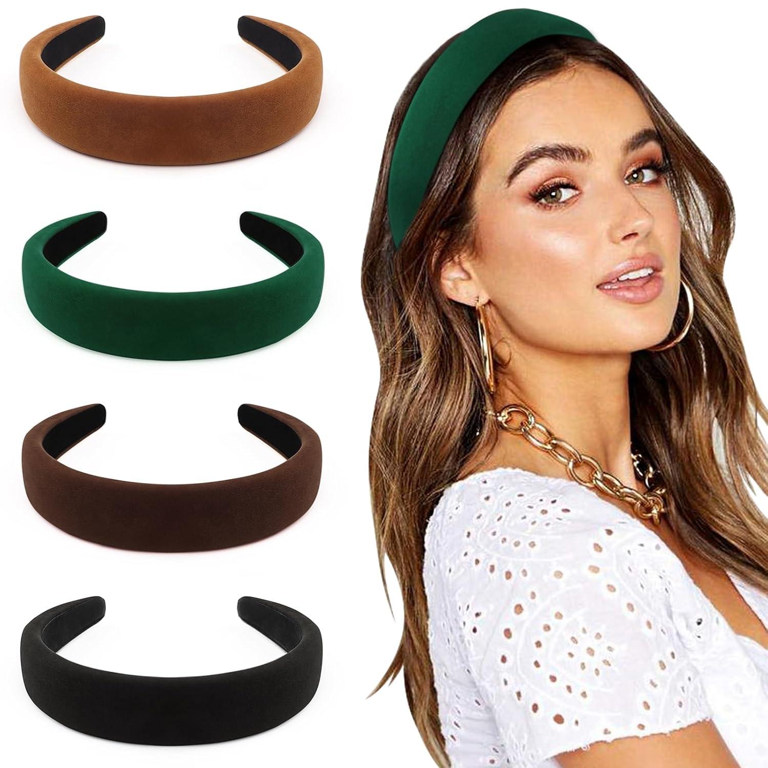 4er Pack breite Samtstirnbänder Multicolor Haarreifen Boho-Trend