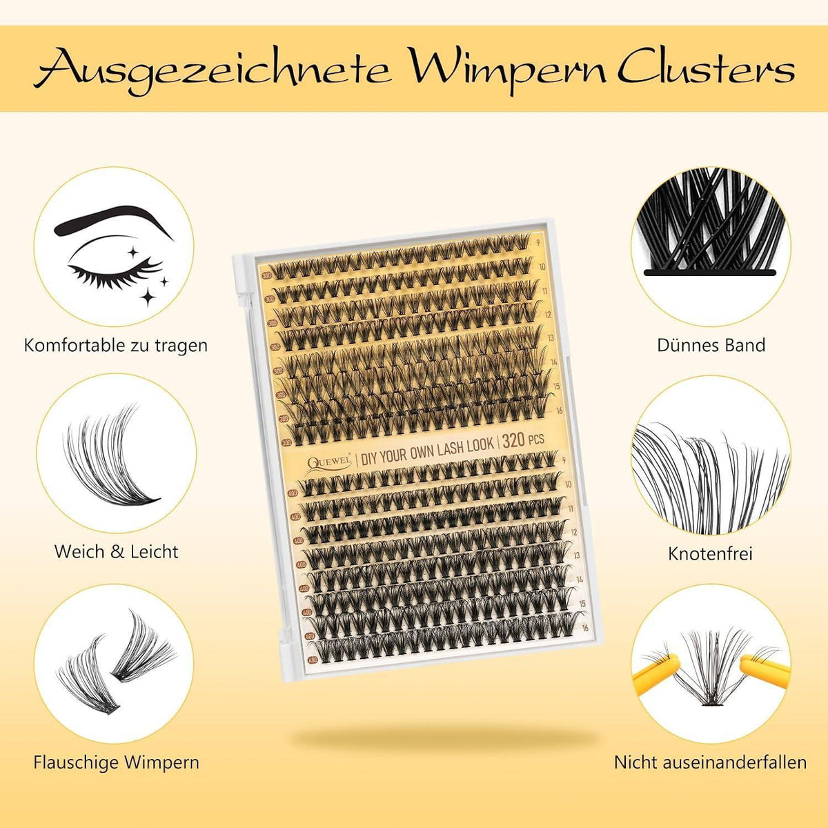 Wimpern-Extensions Set 320 Stück – 30D & 40D mit Kleber & Pinzette