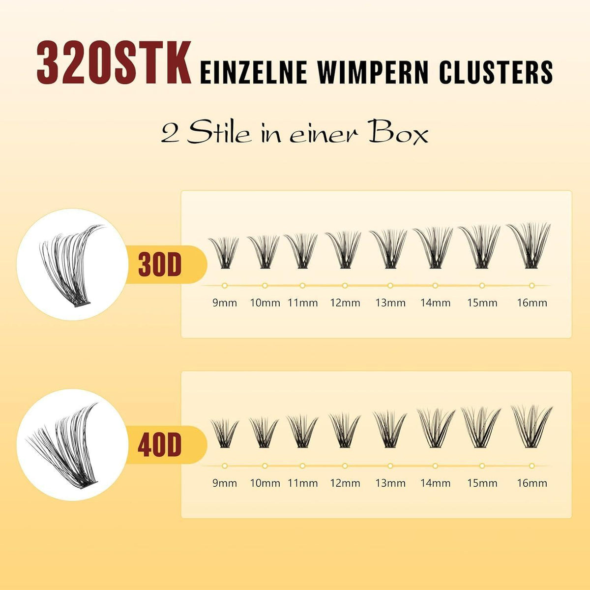 Wimpern-Extensions Set 320 Stück – 30D & 40D mit Kleber & Pinzette