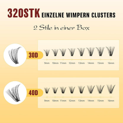 Wimpern-Extensions Set 320 Stück – 30D & 40D mit Kleber & Pinzette