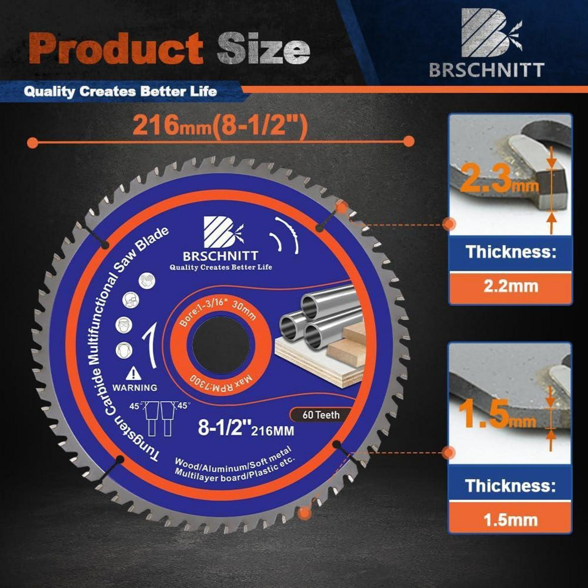 Kreissägeblatt 216mm 60T für Holz, Metall & Alu