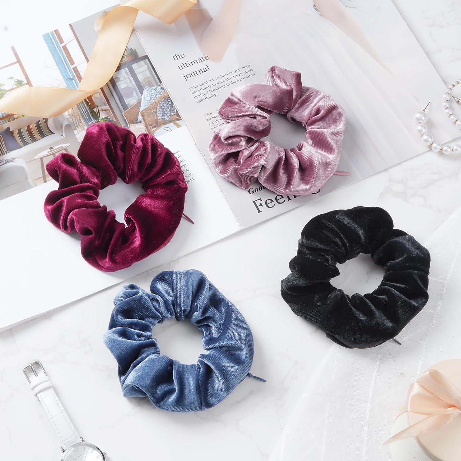 4er-Pack Haargummis Scrunchies mit versteckten Taschen - Damen Mädchen