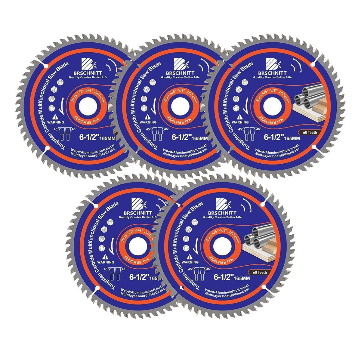 Kreissägeblatt 165mm 60T für Holz, Metall & Alu (5 Stück)