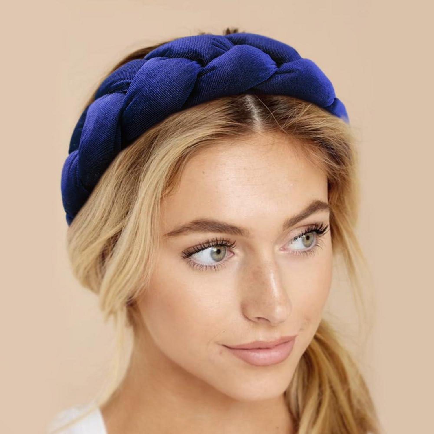 Samt Geflochtenes Haarband Vintage Trachten Style Blau
