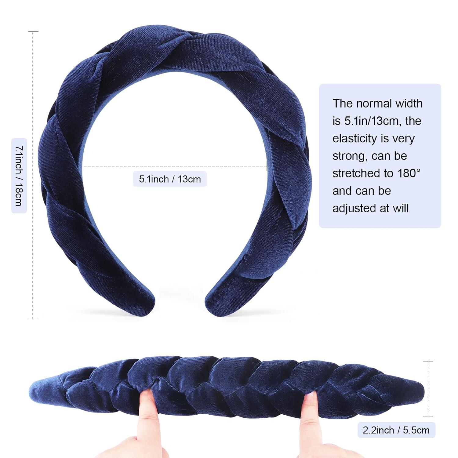 DRESHOW Samt Geflochtene Stirnband Trachten Vintage Haarreif Breit Damen 94-navy Blue