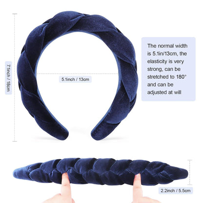 DRESHOW Samt Geflochtene Stirnband Trachten Vintage Haarreif Breit Damen 94-navy Blue
