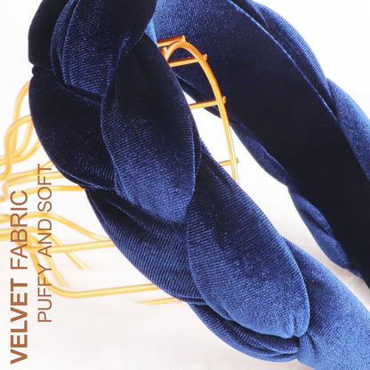 Samt Geflochtenes Stirnband Haarreif Vintage Breit Mode 94-navy Blue