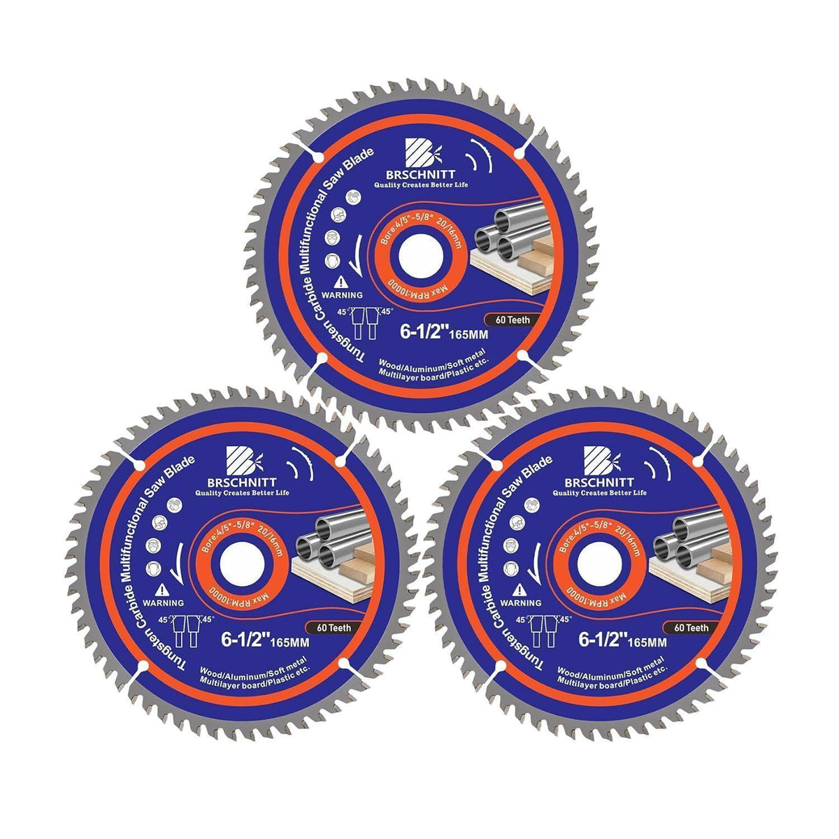 Kreissägeblatt 165mm 60T für Holz, Metall & Alu (3 Stück)