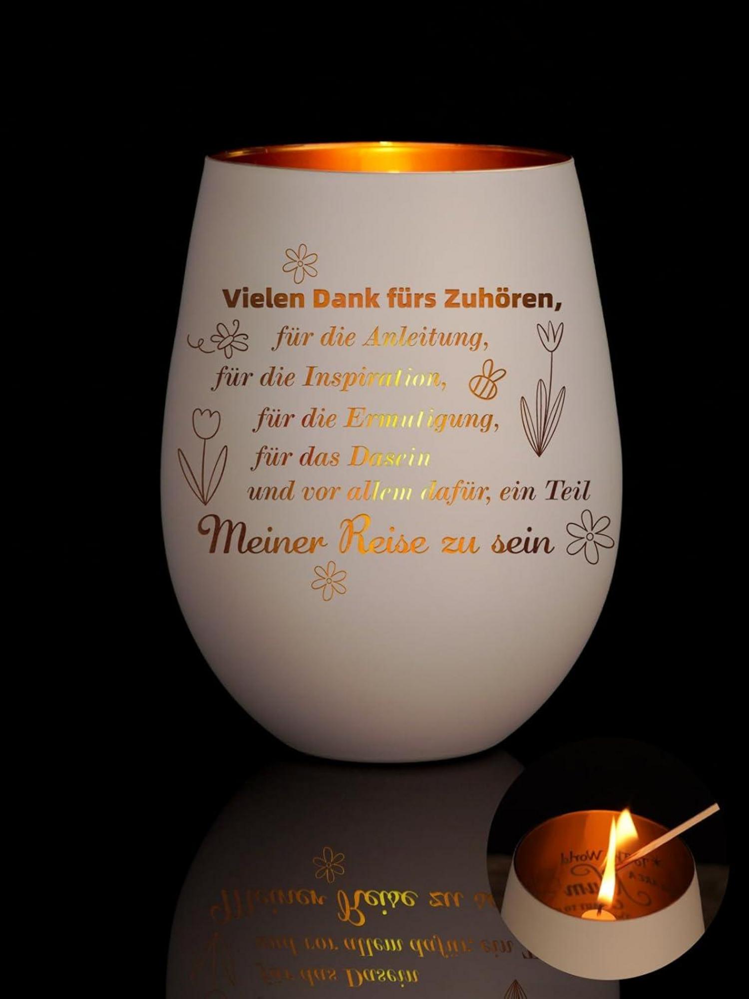Dankeschön Teelichthalter mit Gravur, Windlicht Geschenkideen für