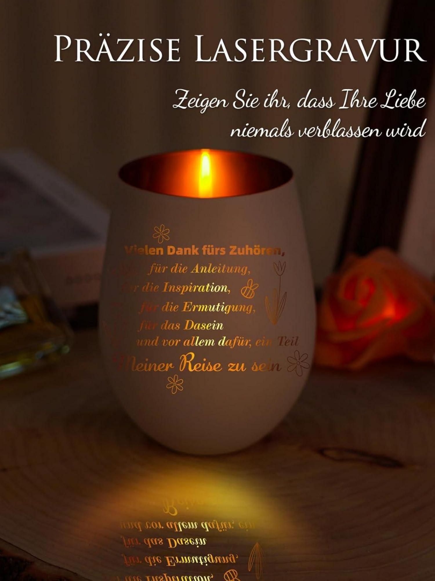 Dankeschön Teelichthalter mit Gravur, Windlicht Geschenkideen für