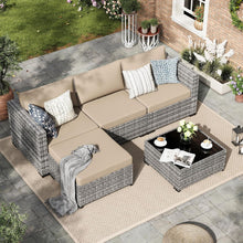 Rattan Gartenmöbel-Set 5tlg. mit Sofa Sessel Kissen Tisch Grau-meliert