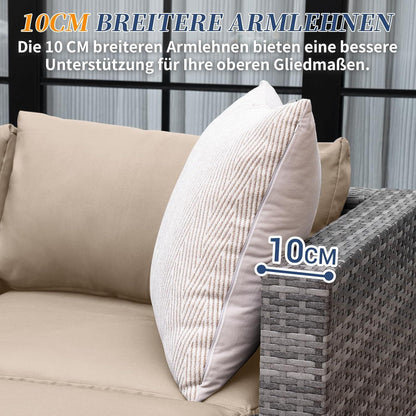Rattan Gartenmöbel-Set 5tlg. mit 3er Sofa Sessel & Glastisch