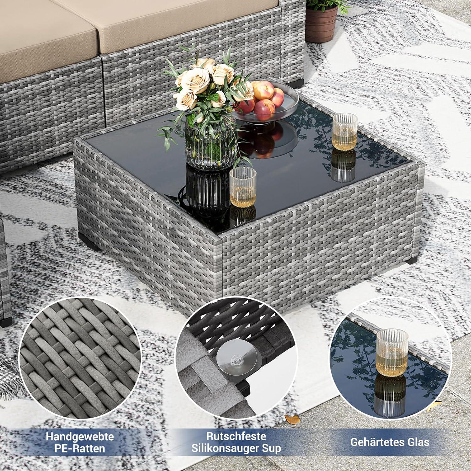 Poly Rattan Gartenmöbel Lounge-Set 5tlg Grau-meliert