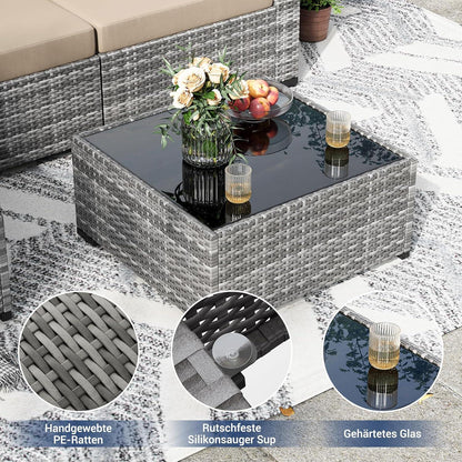 Poly Rattan Gartenmöbel Lounge-Set 5tlg Grau-meliert