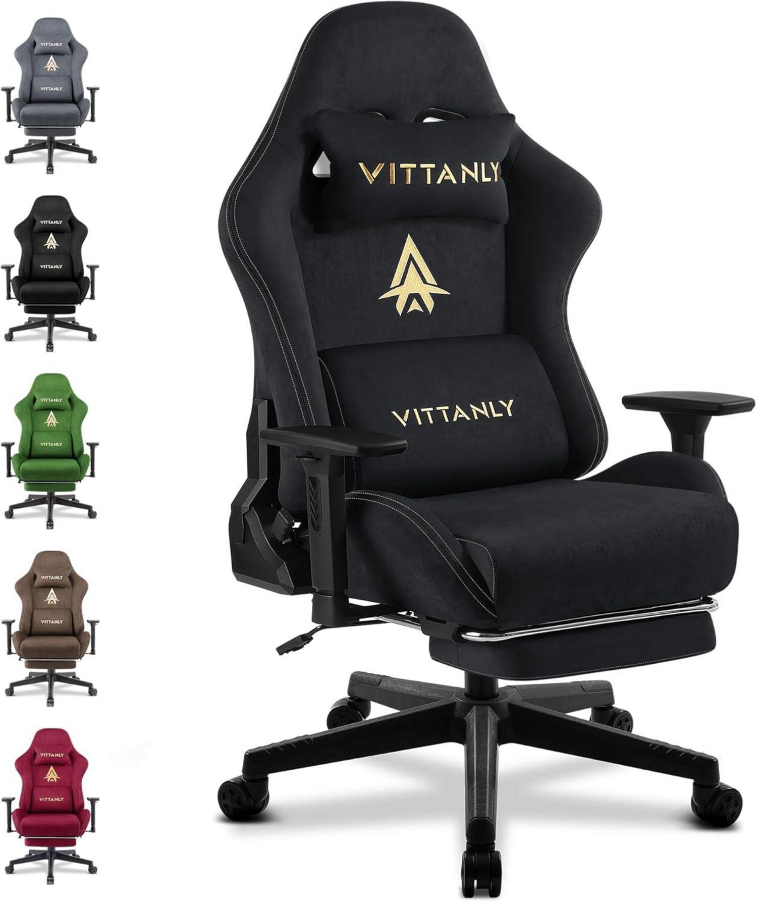 Gaming Stuhl mit Fußstütze und 3D Armlehnen, Schwarz
