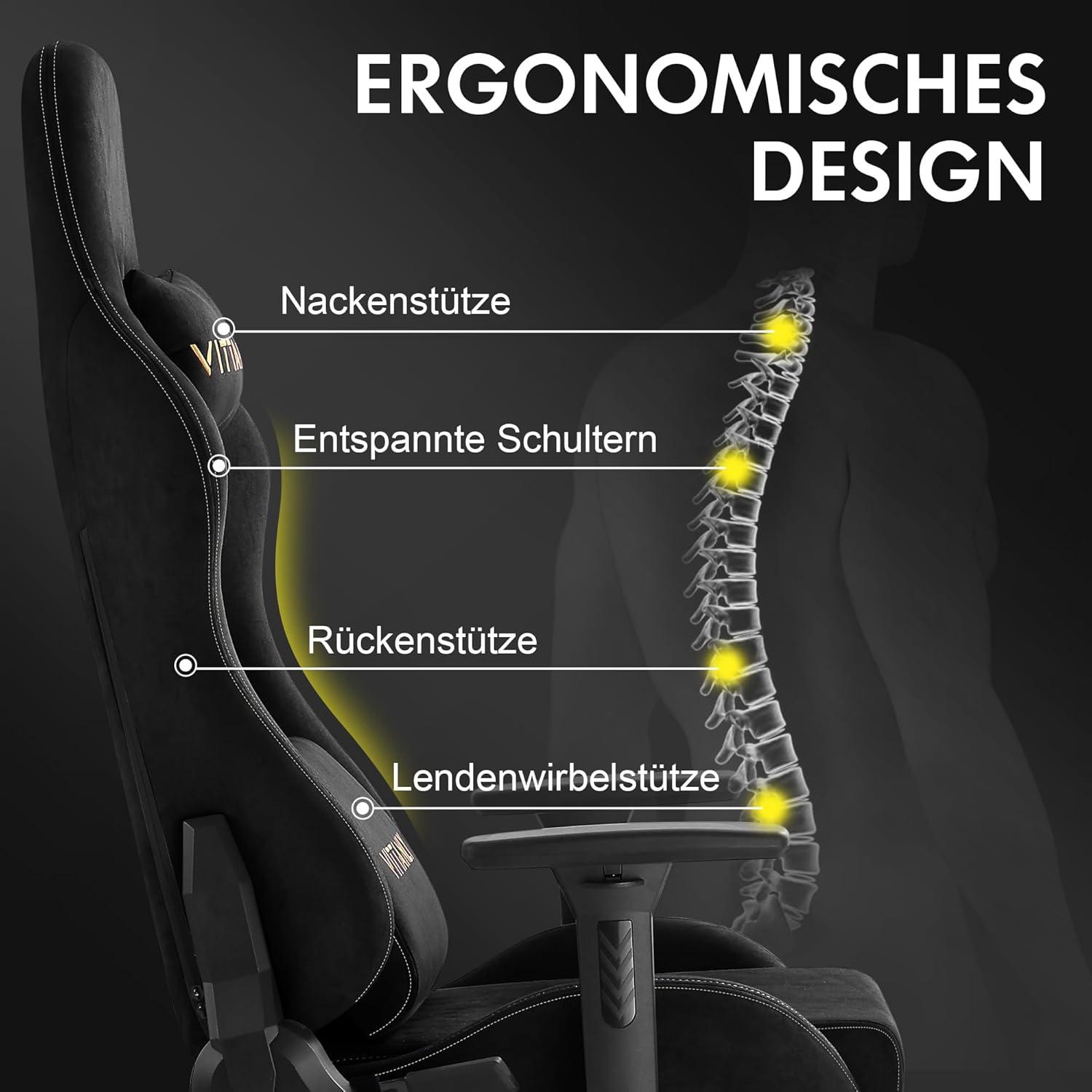 Gaming Stuhl Wildlederimitat Schwarz Ergonomisch Fußstütze