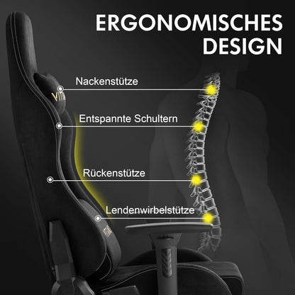 Gaming Stuhl Wildlederimitat Schwarz Ergonomisch Fußstütze