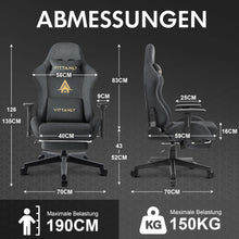 Gaming Stuhl mit Fußstütze, Kopfstütze und Lendenkissen, 3D