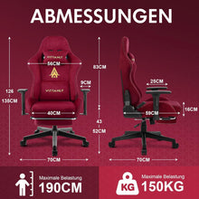 Vittanly Gaming Stuhl mit Fußstütze und 3D Armlehnen Weinrot