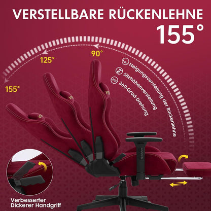 Vittanly Gaming Stuhl Wildlederimitat Bürostuhl Fußstütze Kopfstütze