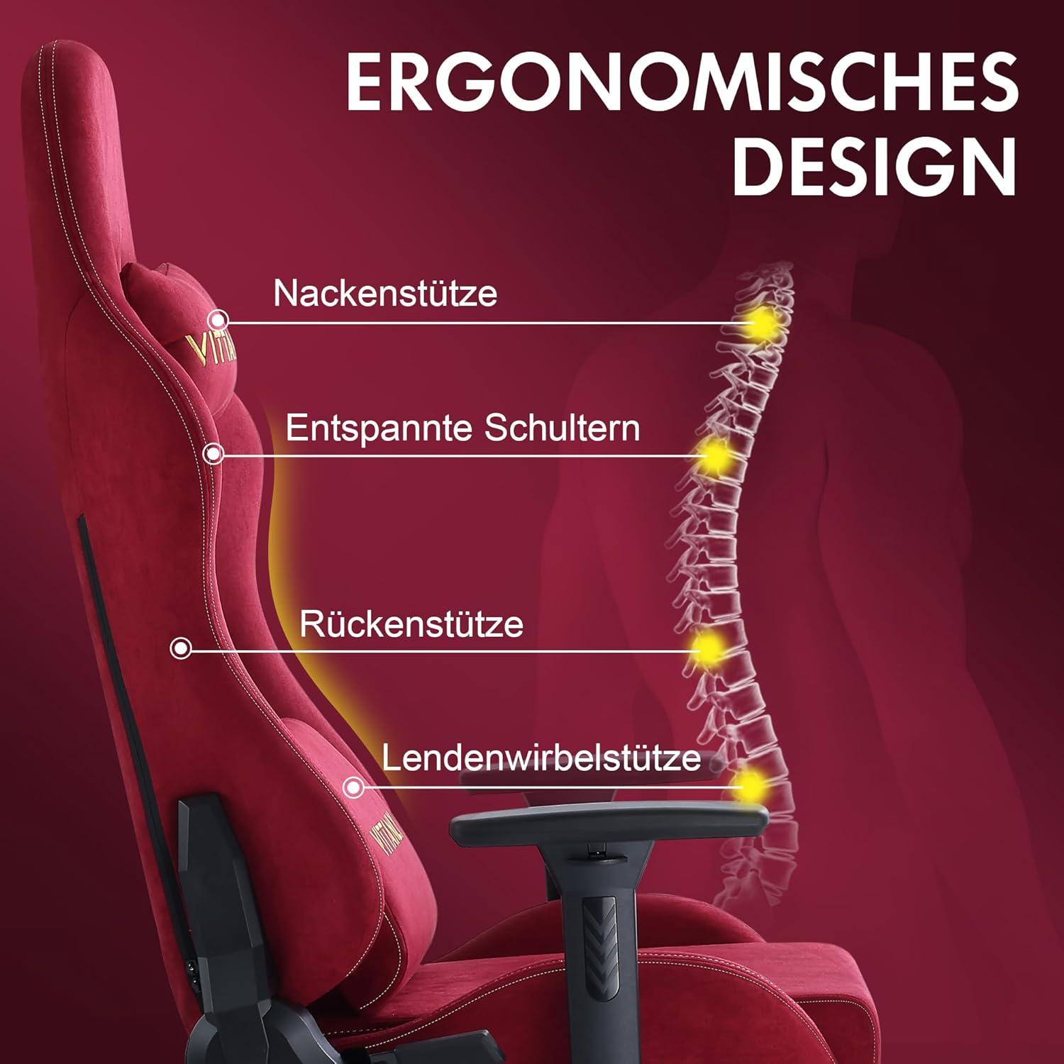 Gaming Stuhl Weinrot Ergonomisch Atmungsaktiv Fußstütze Kopfstütze