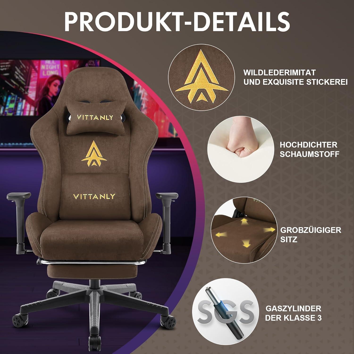 Ergonomischer Gaming Stuhl mit Fußstütze und 3D Armlehnen