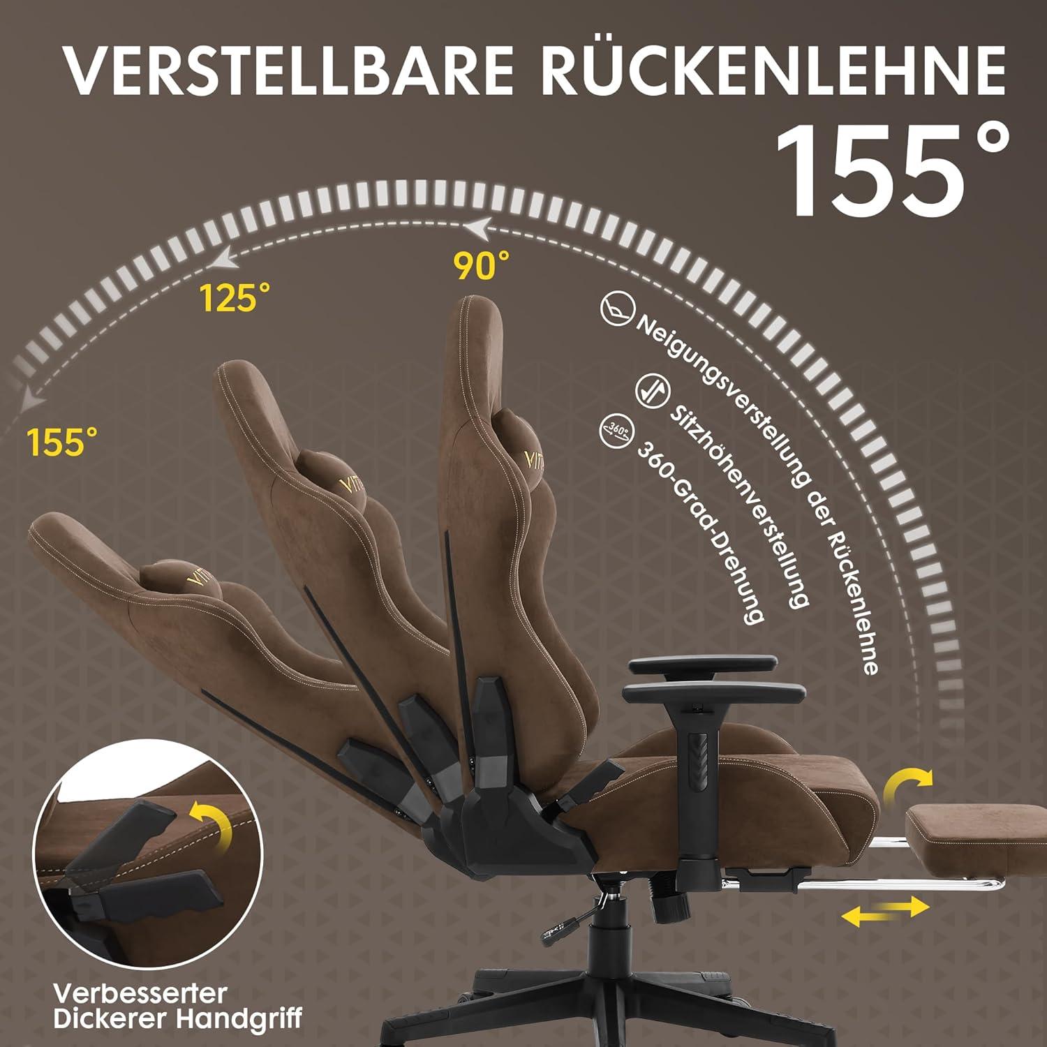 Gaming Stuhl Ergonomisch Atmungsaktiv Bürostuhl mit Fußstütze 3D