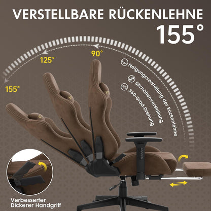 Gaming Stuhl Ergonomisch Atmungsaktiv Bürostuhl mit Fußstütze 3D