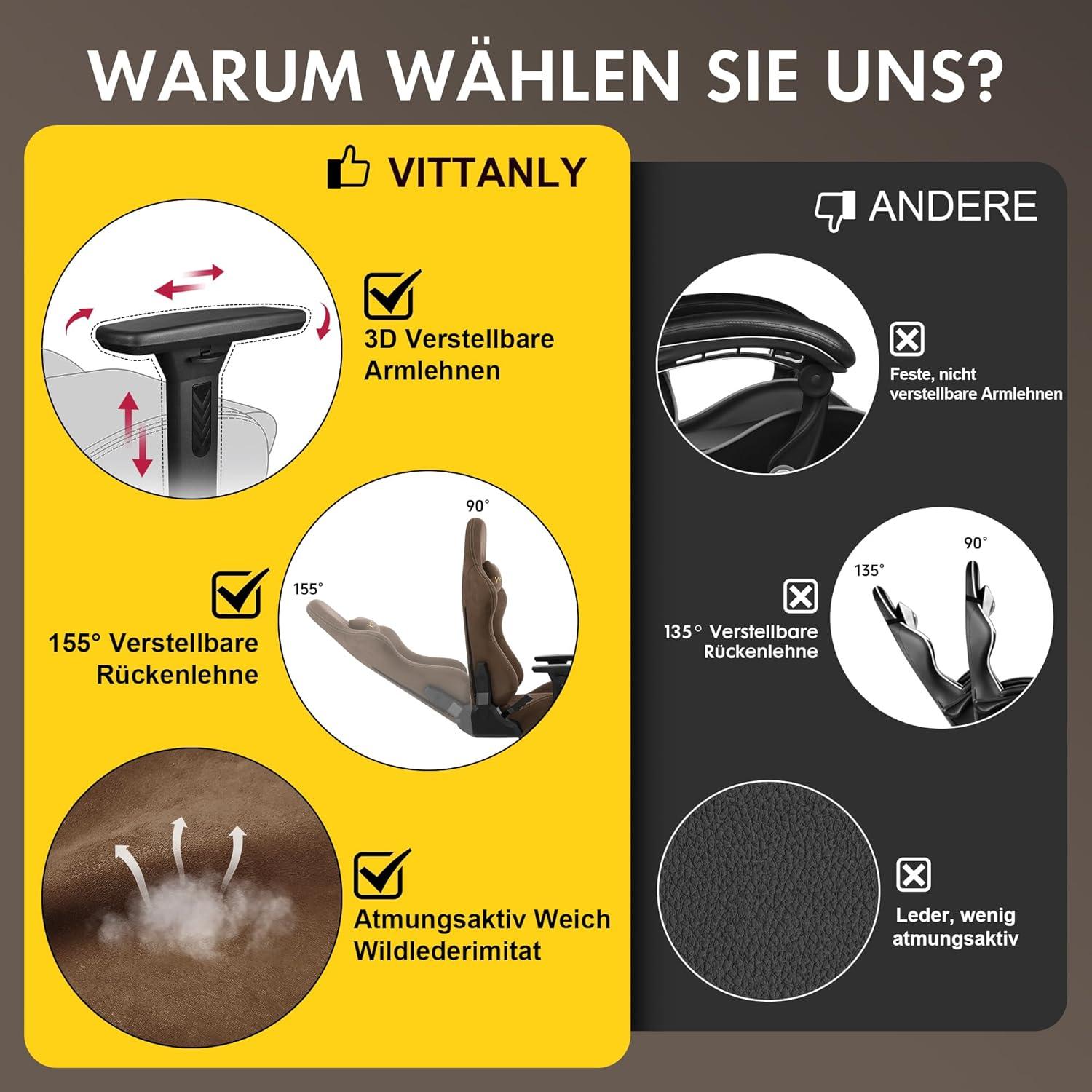 Gaming Stuhl Ergonomisch Atmungsaktiv Bürostuhl mit Fußstütze 3D