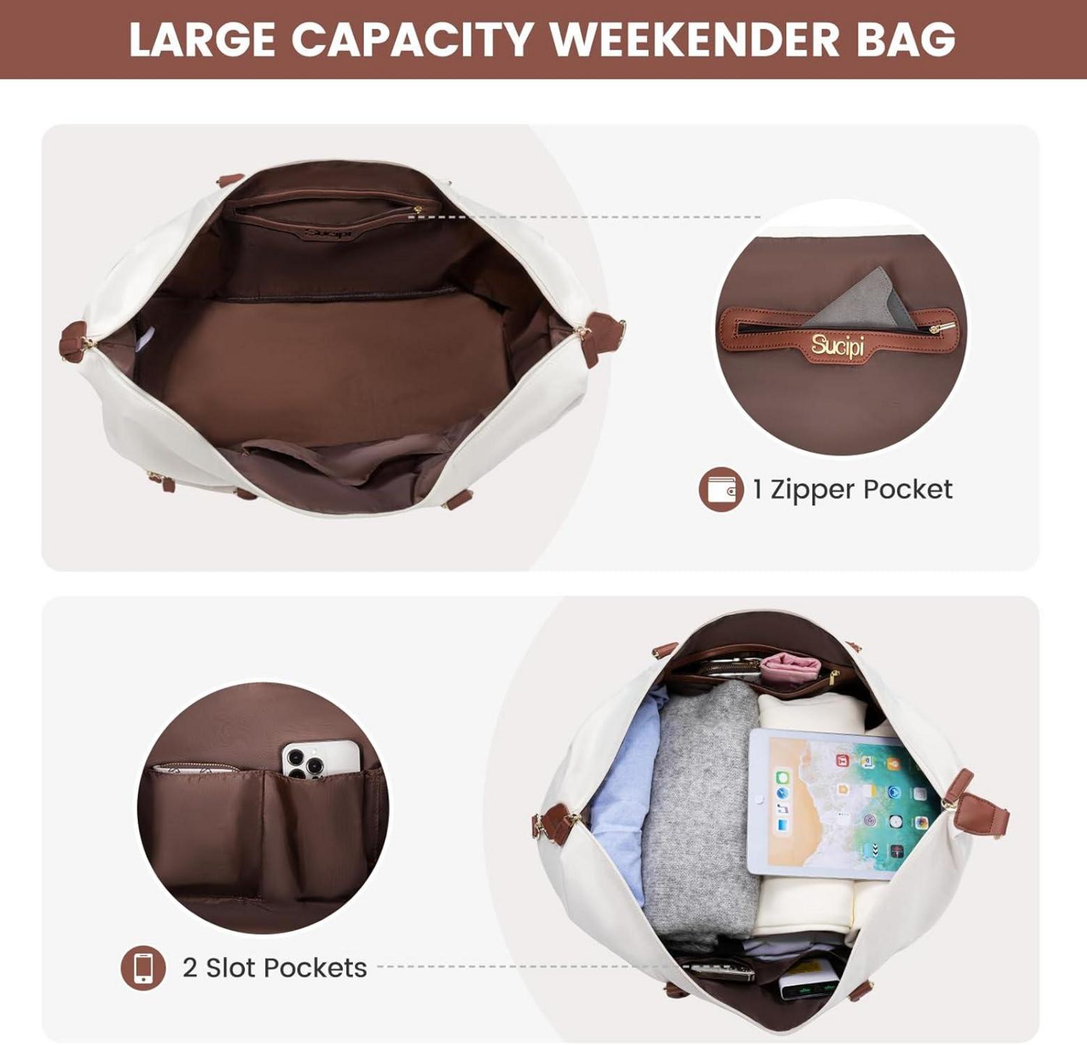 Sucipi Weekender Damen Sporttasche groß 40l Handgepäck Tasche Kulturtasche Schwarz