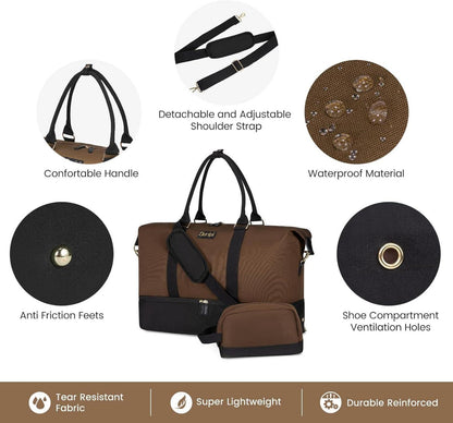 Sucipi Reisetasche Damen Weekender Handgepäck Tasche Braun