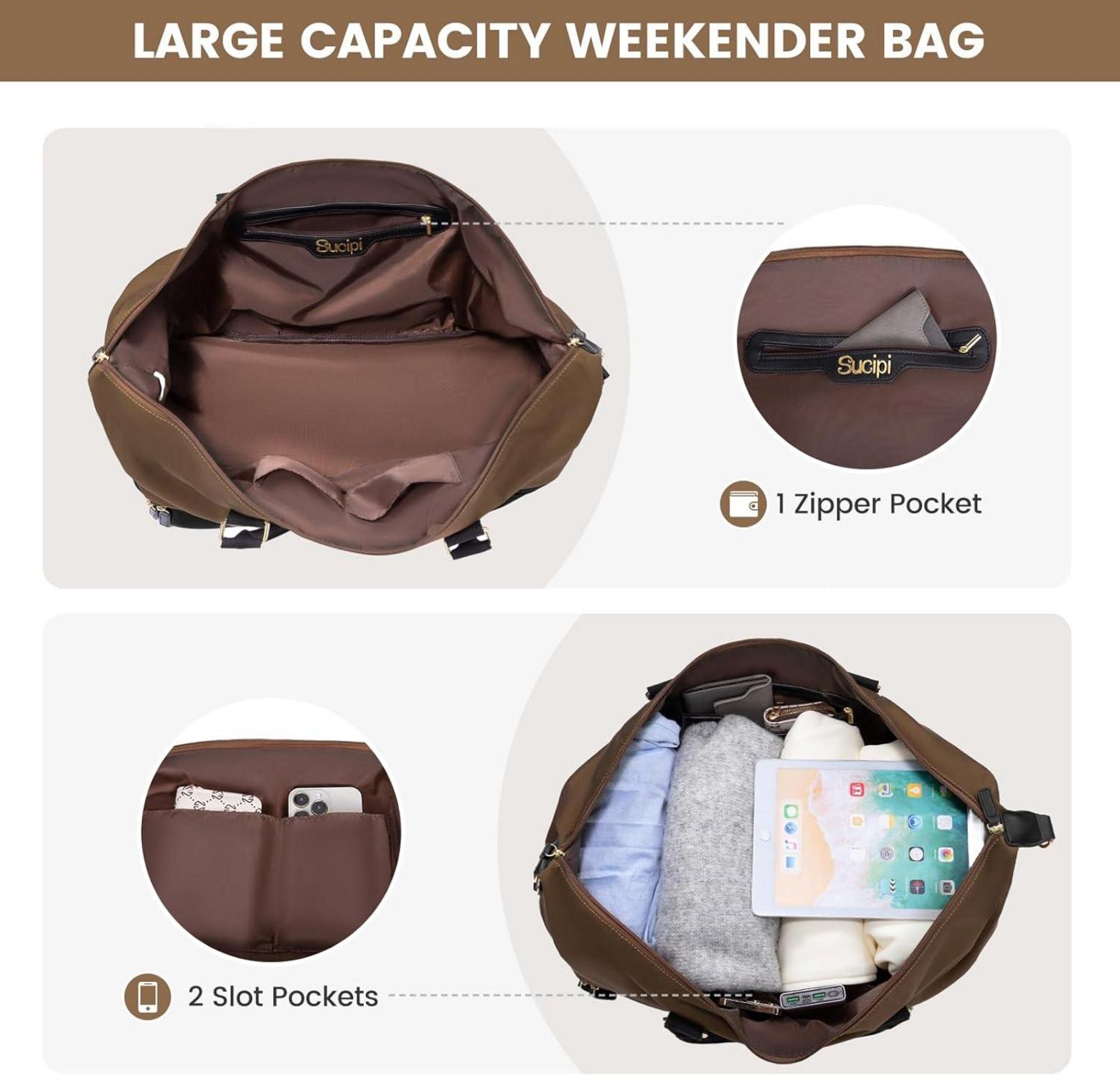 Sucipi Reisetasche Damen Weekender Handgepäck Wasserdicht Braun